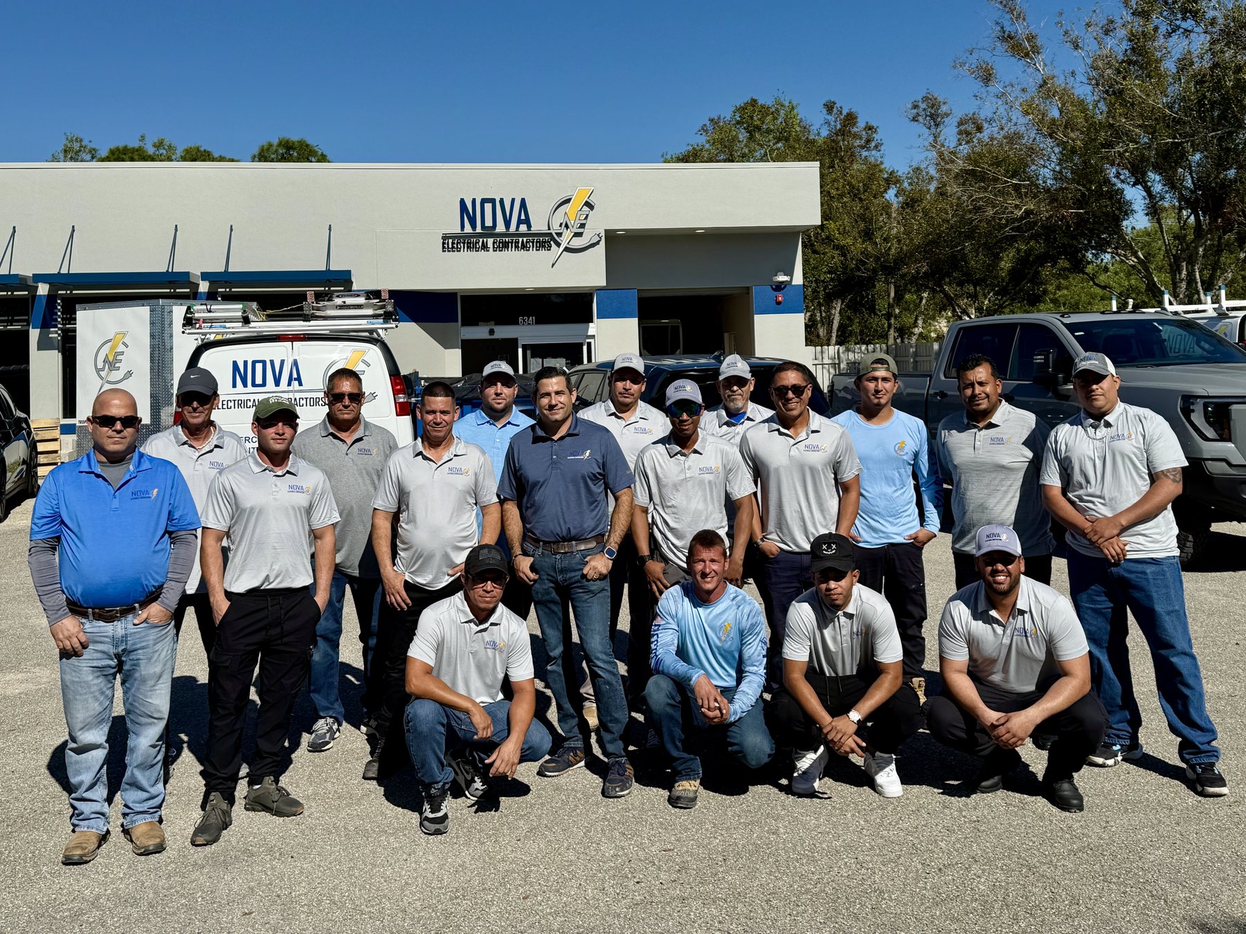 The Nova Electrical Contractors team outside the company shop in Fort Myers, Florida